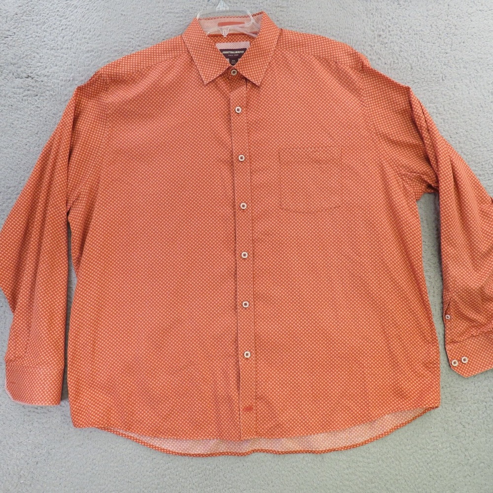 Johnston Murphy Shirt Mens 2XL Orange Polka Dot Long Sleeve Flip Cuff